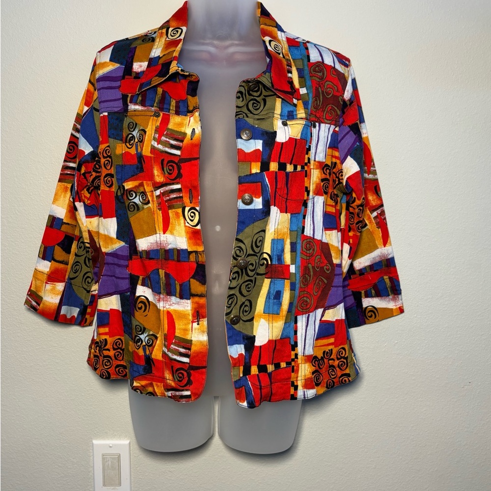 Kaktus Multicolor Abstract Button Down Shacket - Picture 3 of 11